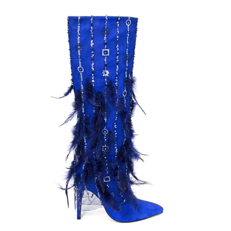 Winter Women's Boots 2023 New Fashion Ladies Pointed Custom High Quality Feather Dress Shoes women Boots
