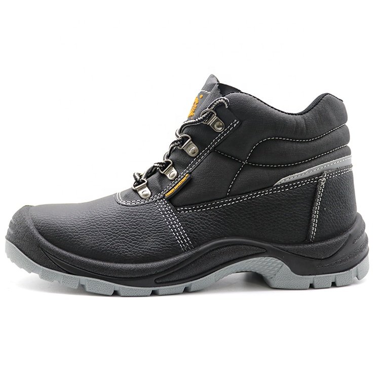 Non-slip oil resistance pu sole black cow leather water resistant anti puncture steel toe safety shoes boots S3 CE