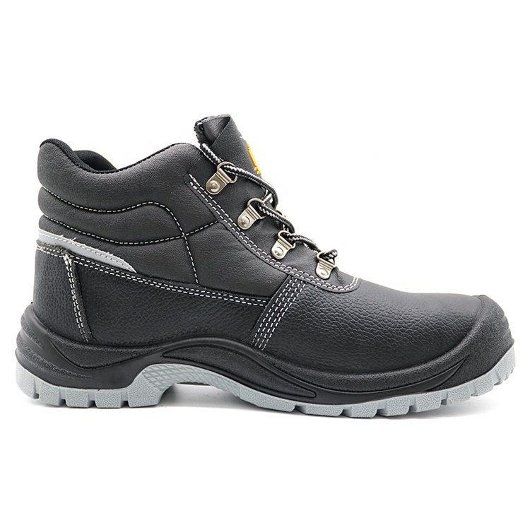 Non-slip oil resistance pu sole black cow leather water resistant anti puncture steel toe safety shoes boots S3 CE