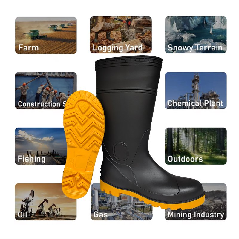 CE S3 S4 S5 fashion high heelwaterproof work wellington Plastic gumboots pvc rain boot man wholesale Adult Polyester Unisex
