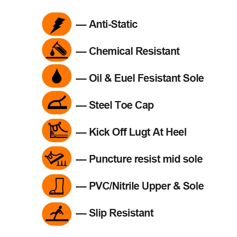 CE S3 S4 S5 fashion high heelwaterproof work wellington Plastic gumboots pvc rain boot man wholesale Adult Polyester Unisex