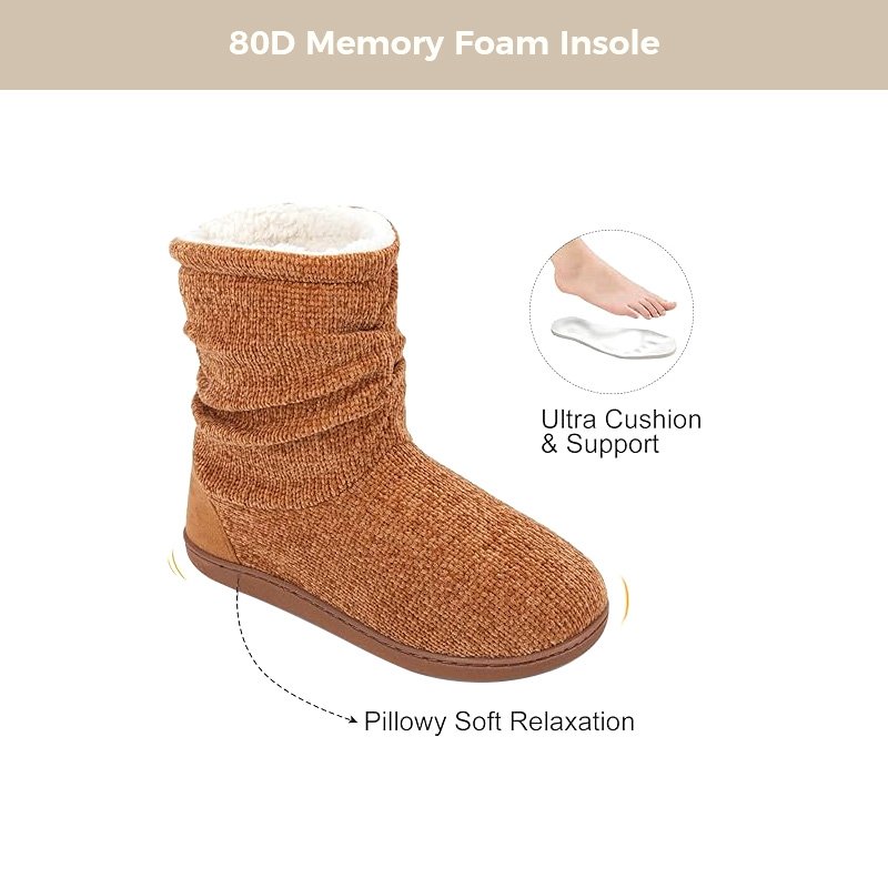 Custom Women's Chenille Knit Bootie Slippers Non-Slip Indoor Sole Cute Plush Fleece Memory Foam Comfy Bedroom Ankle Boot