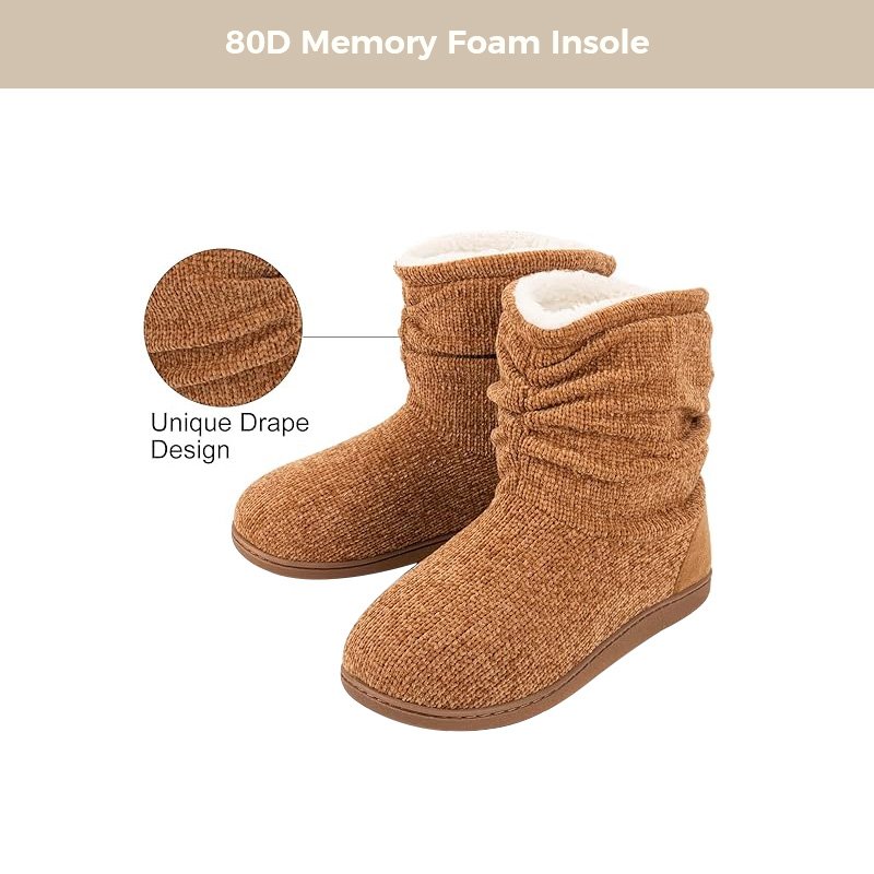 Custom Women's Chenille Knit Bootie Slippers Non-Slip Indoor Sole Cute Plush Fleece Memory Foam Comfy Bedroom Ankle Boot