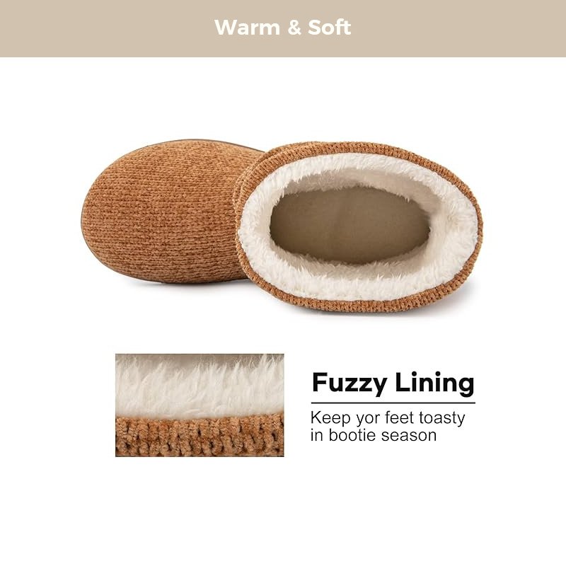 Custom Women's Chenille Knit Bootie Slippers Non-Slip Indoor Sole Cute Plush Fleece Memory Foam Comfy Bedroom Ankle Boot