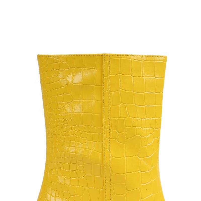 High Quality Women's Yellow Chunky Heel Boots Winter Suede Ankle Boots Rubber Insole Zip Closure Genuine Leather Fashion Style