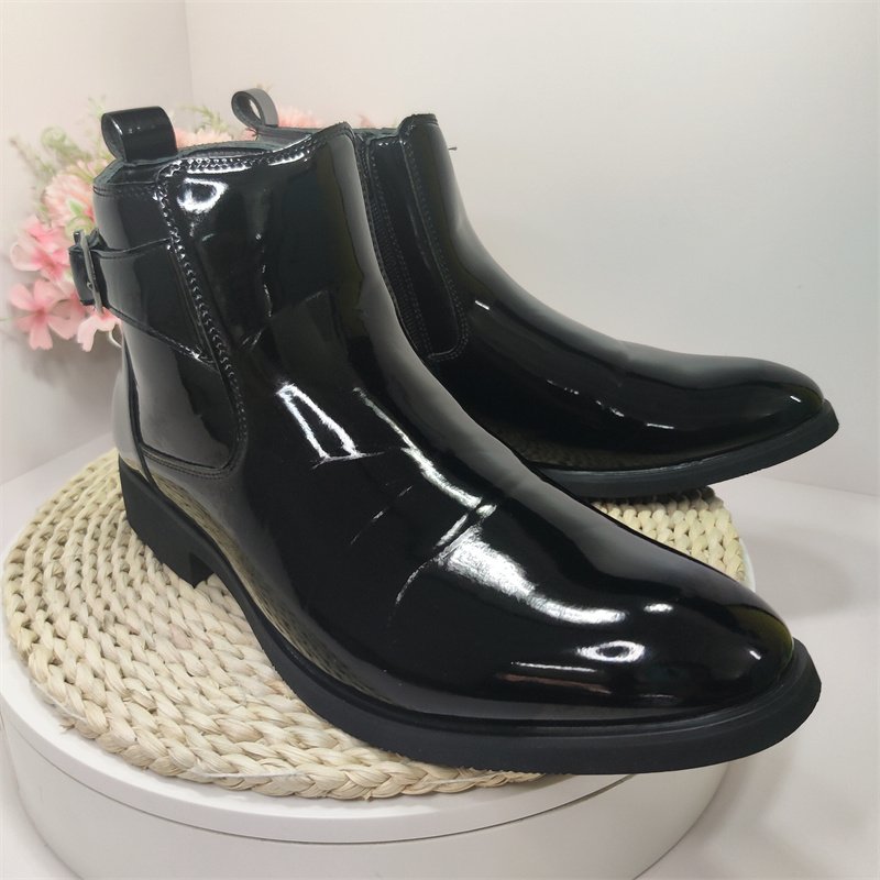 Latest Design Fashion High Ankle Boots Hard Wearing Comfortable Men Patent Leather Boots