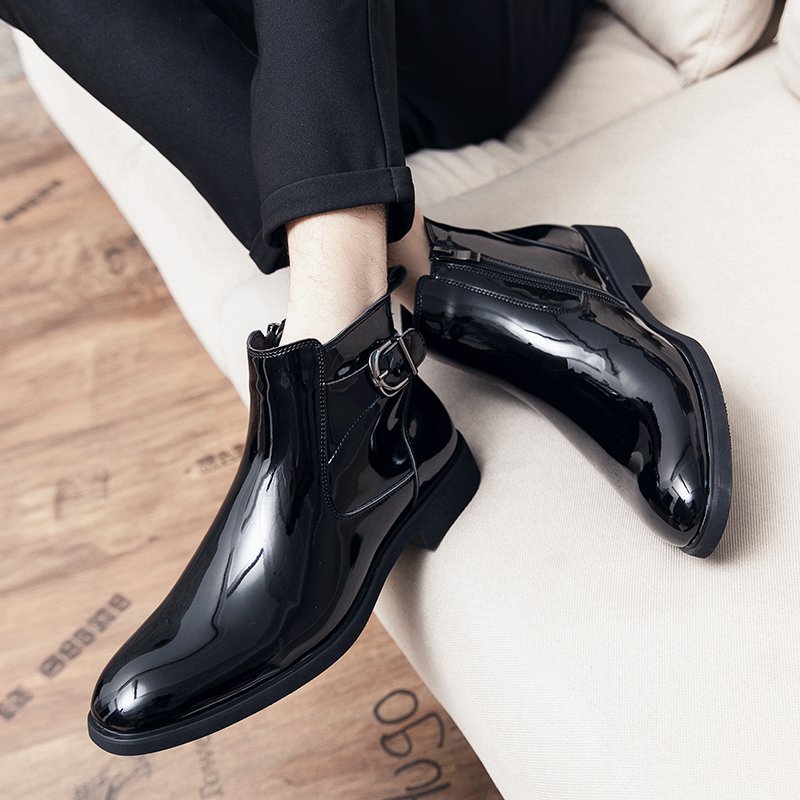Latest Design Fashion High Ankle Boots Hard Wearing Comfortable Men Patent Leather Boots