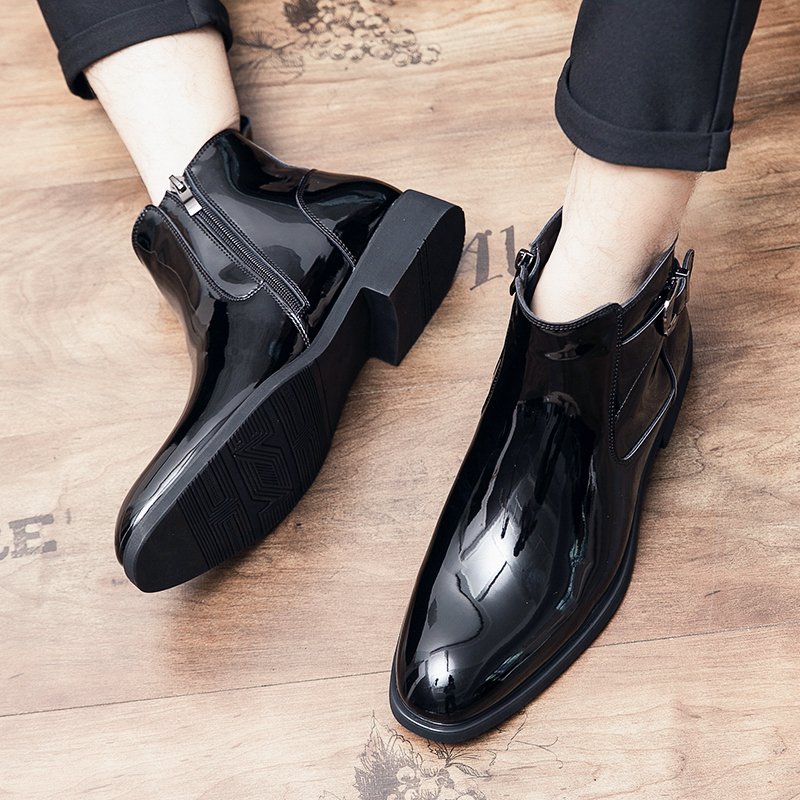 Latest Design Fashion High Ankle Boots Hard Wearing Comfortable Men Patent Leather Boots