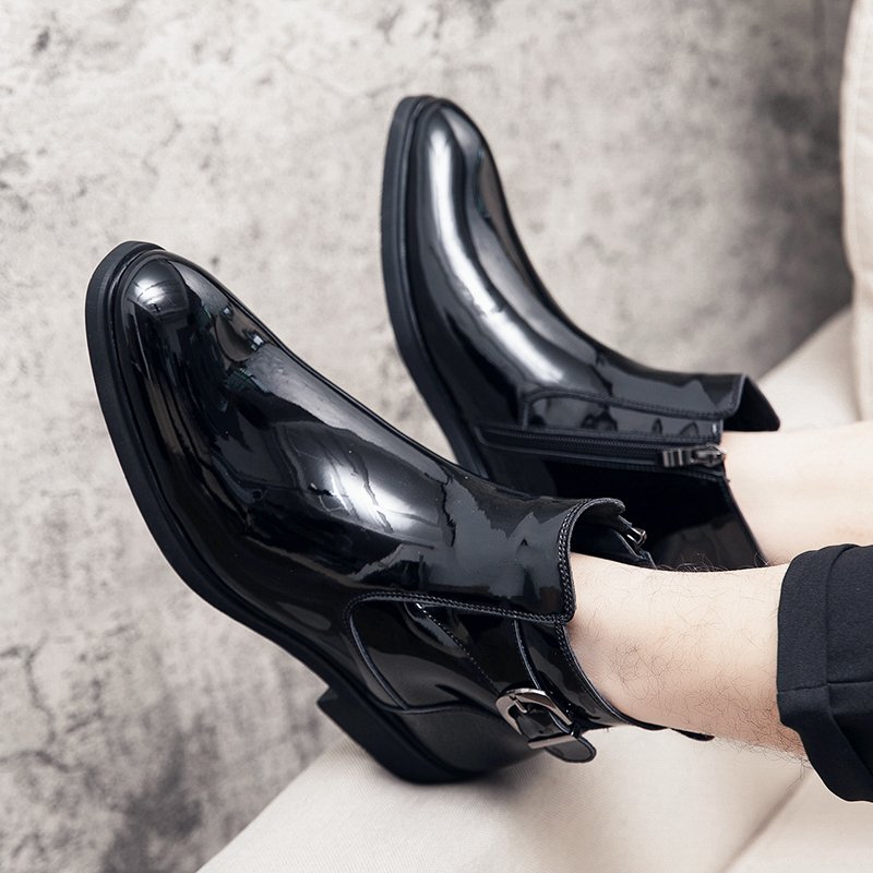 Latest Design Fashion High Ankle Boots Hard Wearing Comfortable Men Patent Leather Boots