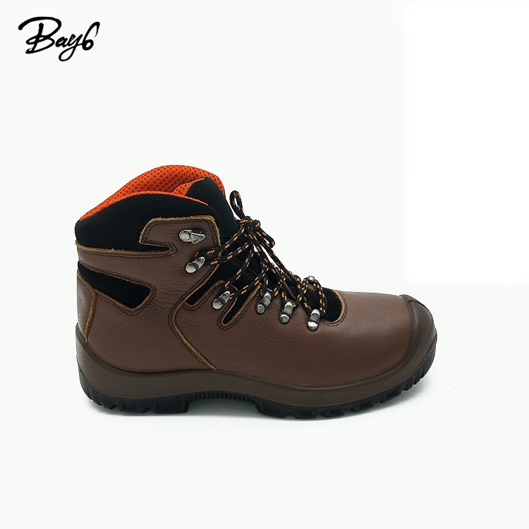 Brown Top Grain Leather Functional For Industrial Safety Shoes Boots PU Injection