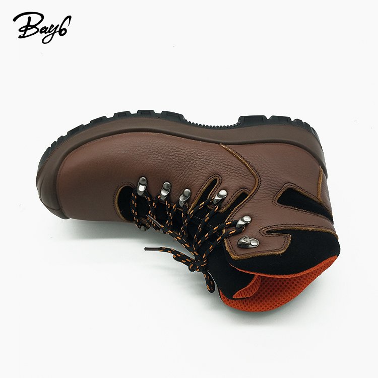 Brown Top Grain Leather Functional For Industrial Safety Shoes Boots PU Injection