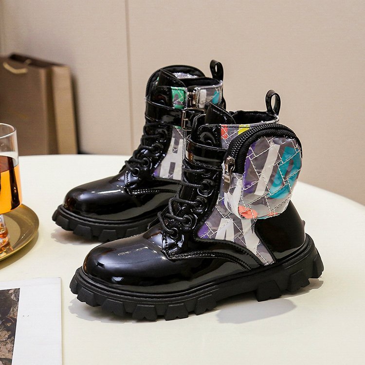 New fahion Girls boots shoes Children autumn pu leather shoes girl metal button knight boots