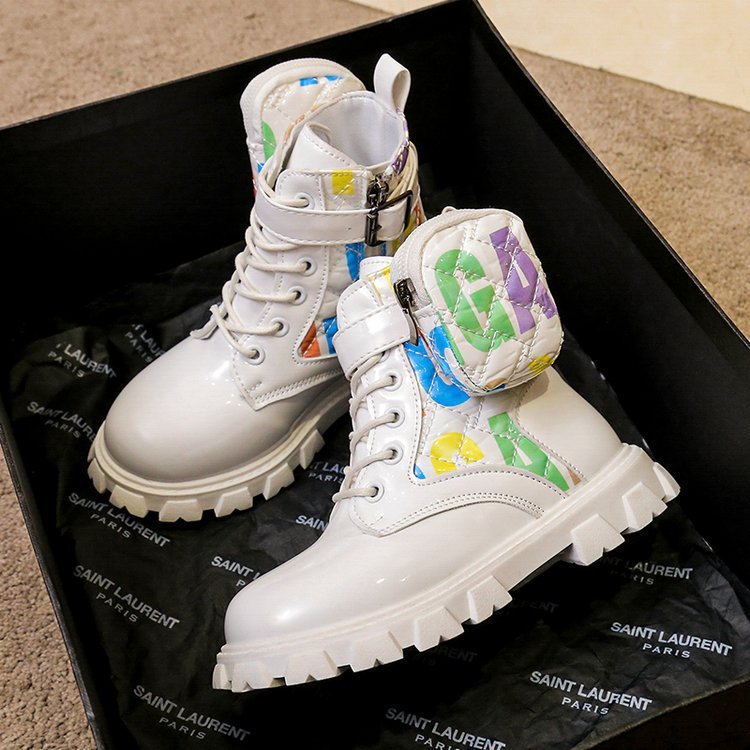 New fahion Girls boots shoes Children autumn pu leather shoes girl metal button knight boots