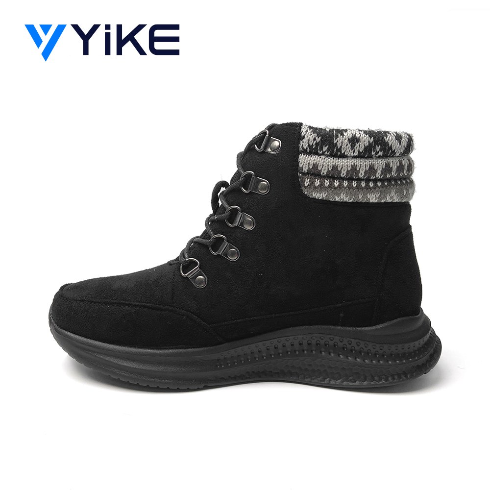 Hot sale designer fashion black lace up ladies warmer winter ankle boots