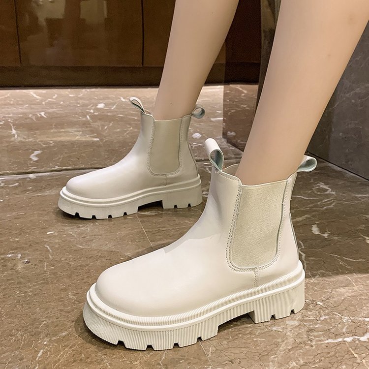 2024 Yingyuan new Autumn Winter Chelsea Boots Women Shoes Platform Beige Ankle Boots Short Chunky Punk Ankle Boots
