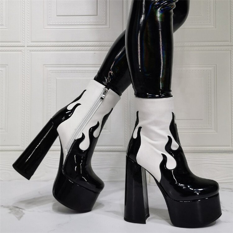 Waterproof Platform Round Toe Ankle Boots Thick European American Thick Soles Super High Heel Boots Sexy High Thick Soles Boots