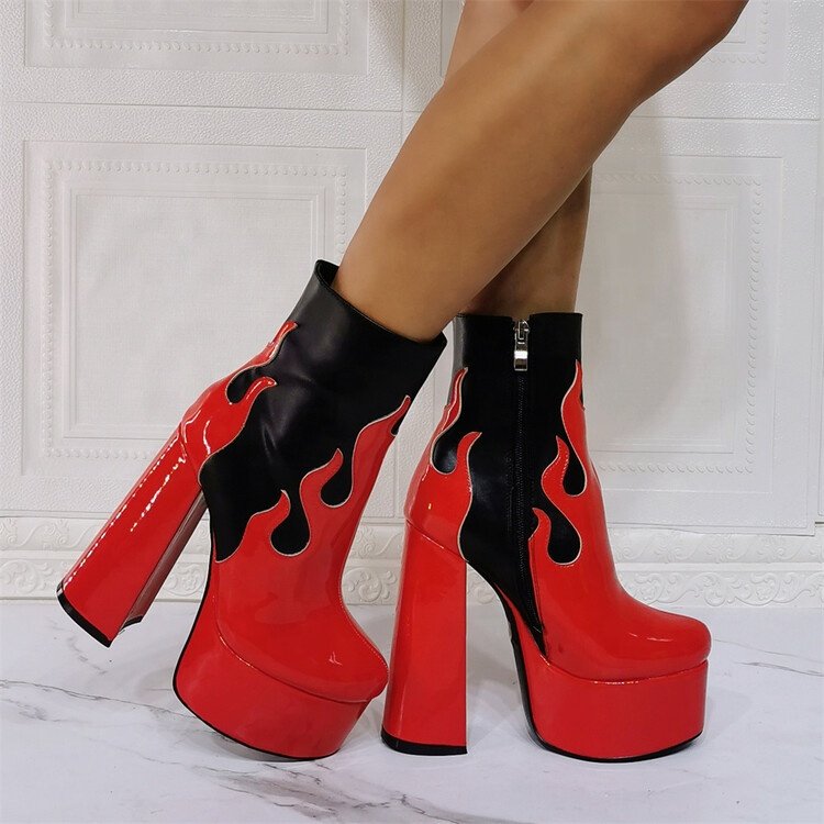 Waterproof Platform Round Toe Ankle Boots Thick European American Thick Soles Super High Heel Boots Sexy High Thick Soles Boots