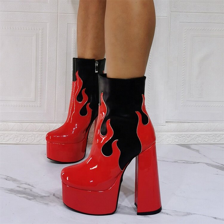 Waterproof Platform Round Toe Ankle Boots Thick European American Thick Soles Super High Heel Boots Sexy High Thick Soles Boots