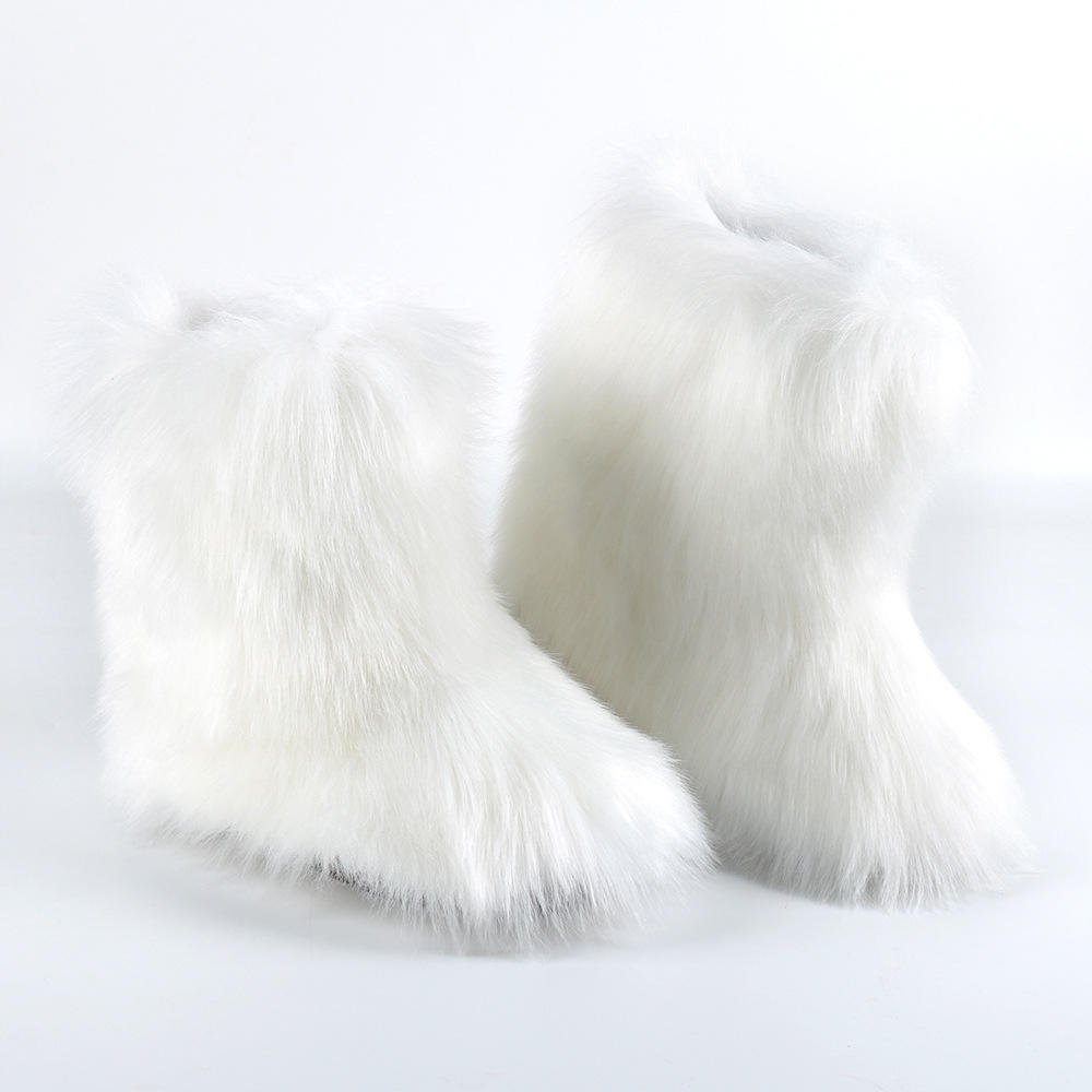 Furry Snow Boots Women Winter Flat Warm Shoes Female 2022 New Female Casual Ankle Boots OEM Rubber Plush for Women Adult 2 Pairs