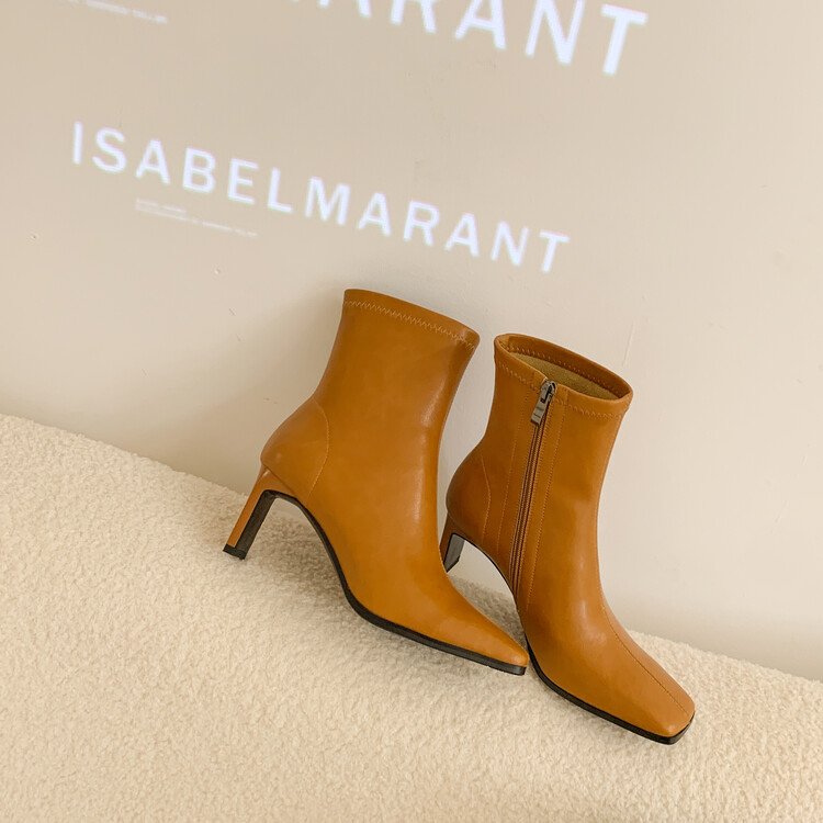 Cialisa Luxury Handmade Green Full Genuine Leather Women Short Ankle Boot Square Toe Block High Heels Shoes Ladies Camel 40