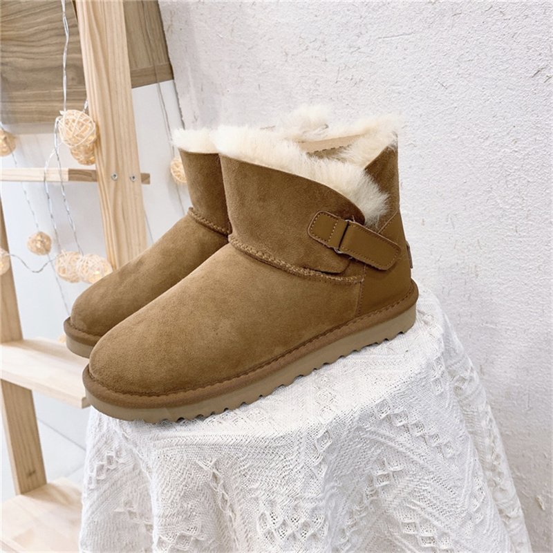Genuine Leather Women's Outdoor Warm Fur Snow Boots Autumn And Winter Warm Round Head Ankle Boots