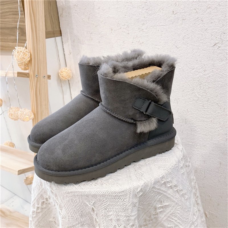 Genuine Leather Women's Outdoor Warm Fur Snow Boots Autumn And Winter Warm Round Head Ankle Boots
