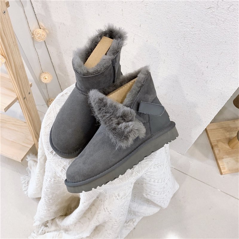 Genuine Leather Women's Outdoor Warm Fur Snow Boots Autumn And Winter Warm Round Head Ankle Boots