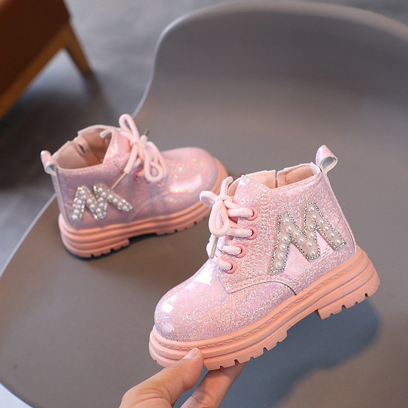 Side Zip Princess kids boots girls Soft Sole Pink girls boots kids children Autumn and Winter pink kids boots girls