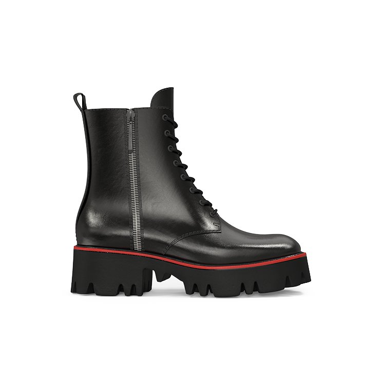 Black leather side zipper lace-up boots for women flat shoes platform boots women