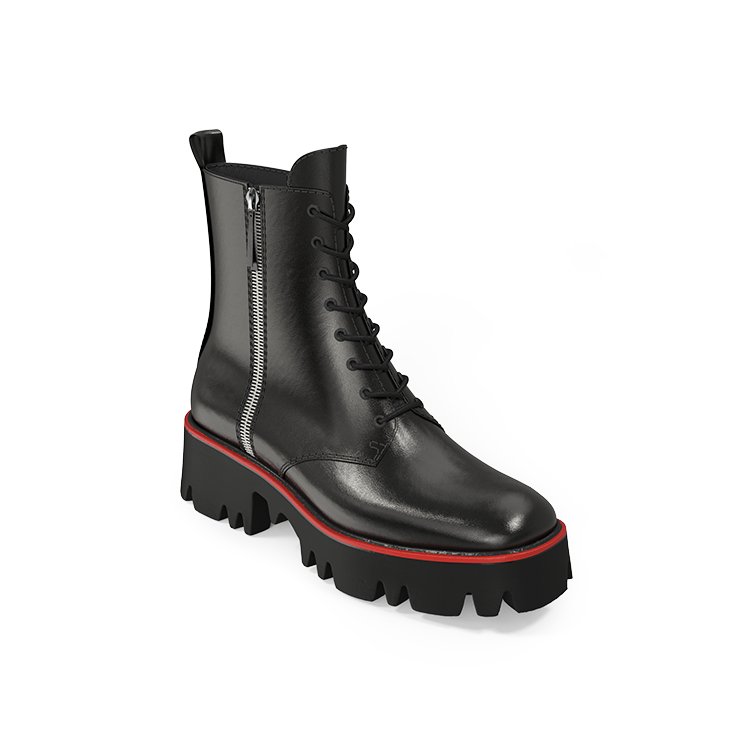Black leather side zipper lace-up boots for women flat shoes platform boots women