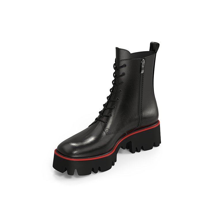 Black leather side zipper lace-up boots for women flat shoes platform boots women