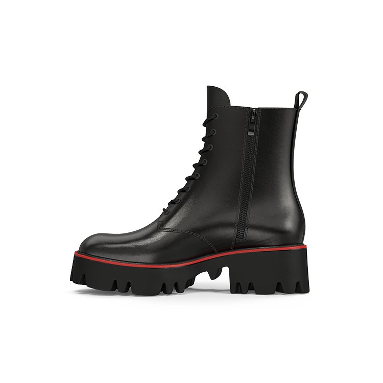 Black leather side zipper lace-up boots for women flat shoes platform boots women