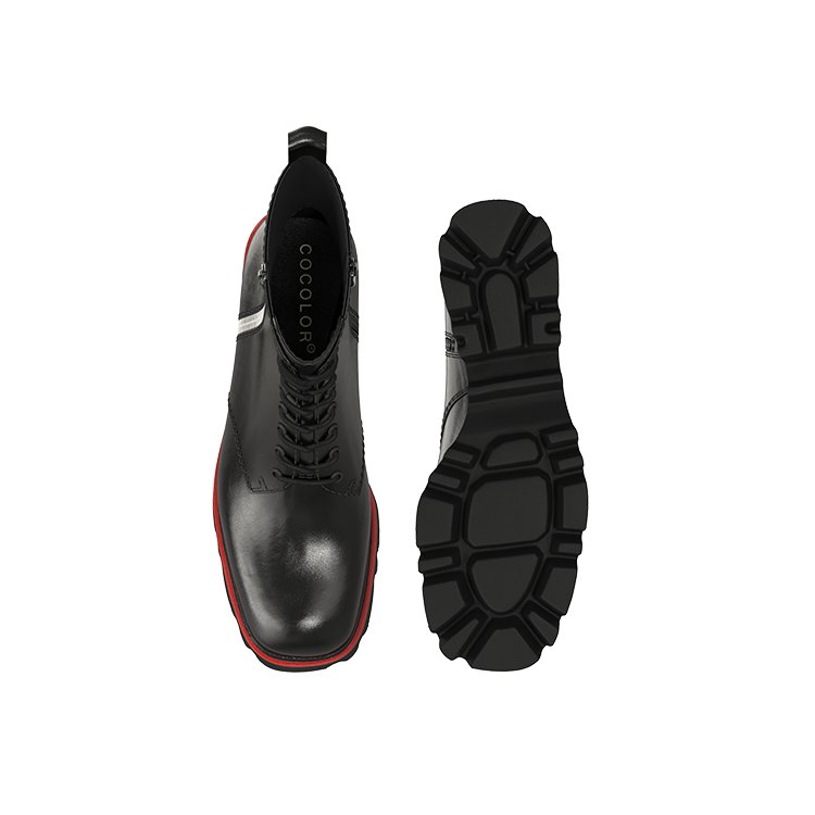 Black leather side zipper lace-up boots for women flat shoes platform boots women
