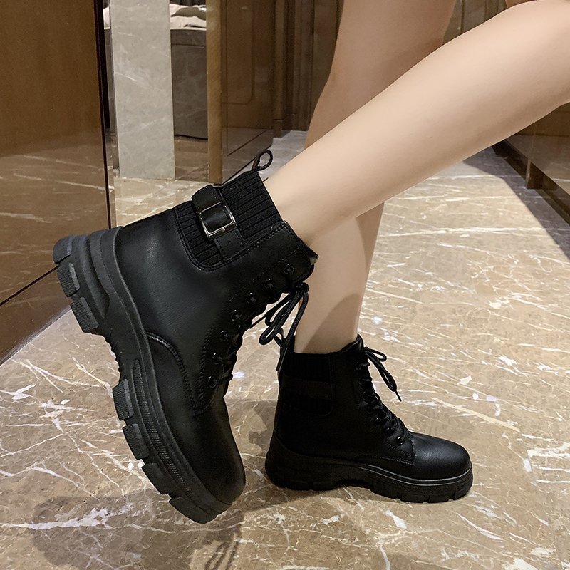 2024 new thick sole shoes thick heel British style black boots