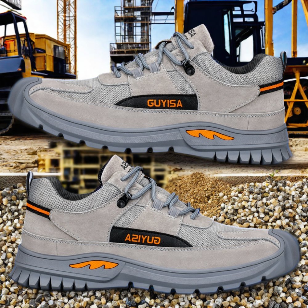 Guyisa Men's Outdoor Work Safety Shoes with Wear-Resistant Rubber Soles and Anti-Puncture Material Steel Toe Summer Boots