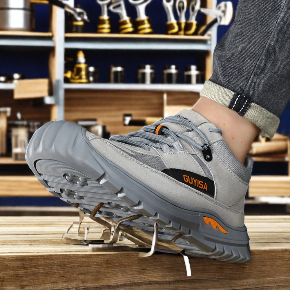 Guyisa Men's Outdoor Work Safety Shoes with Wear-Resistant Rubber Soles and Anti-Puncture Material Steel Toe Summer Boots