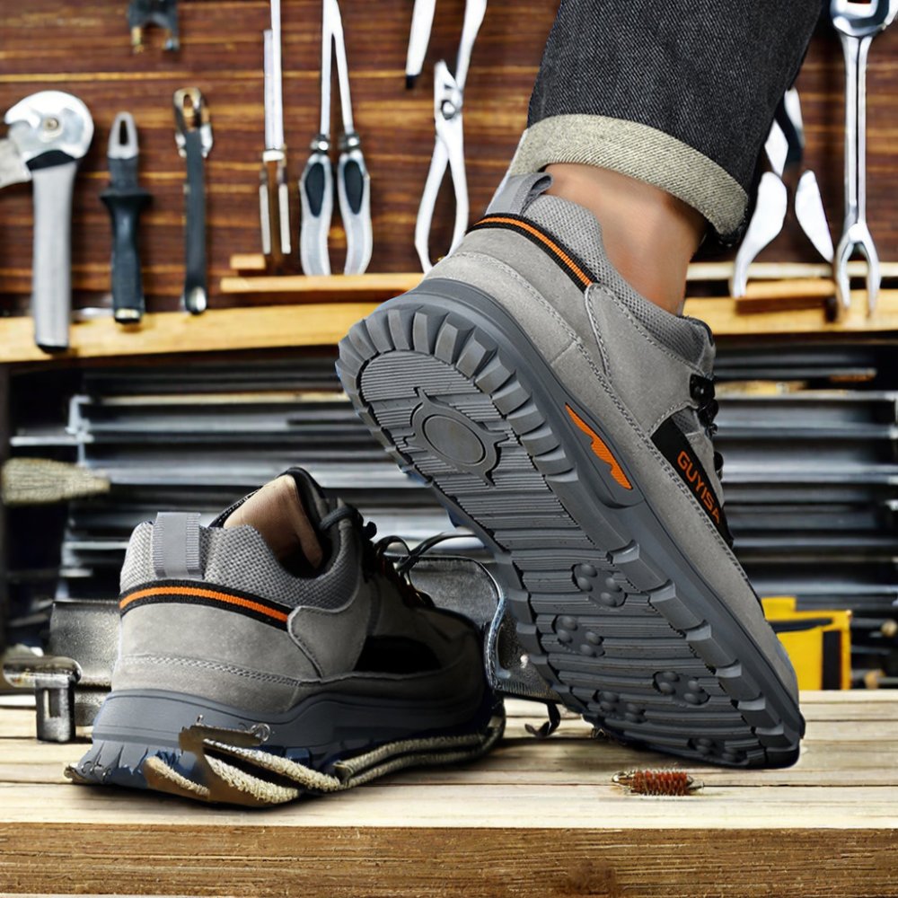 Guyisa Men's Outdoor Work Safety Shoes with Wear-Resistant Rubber Soles and Anti-Puncture Material Steel Toe Summer Boots