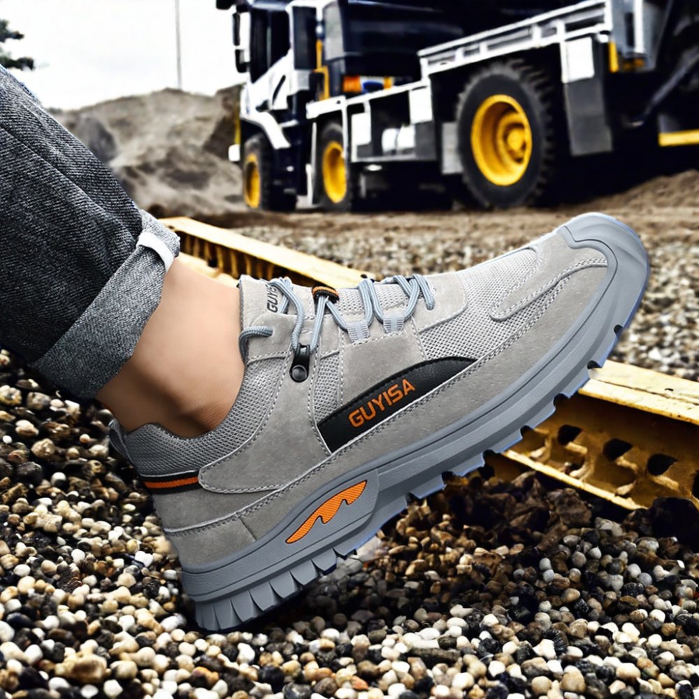 Guyisa Men's Outdoor Work Safety Shoes with Wear-Resistant Rubber Soles and Anti-Puncture Material Steel Toe Summer Boots