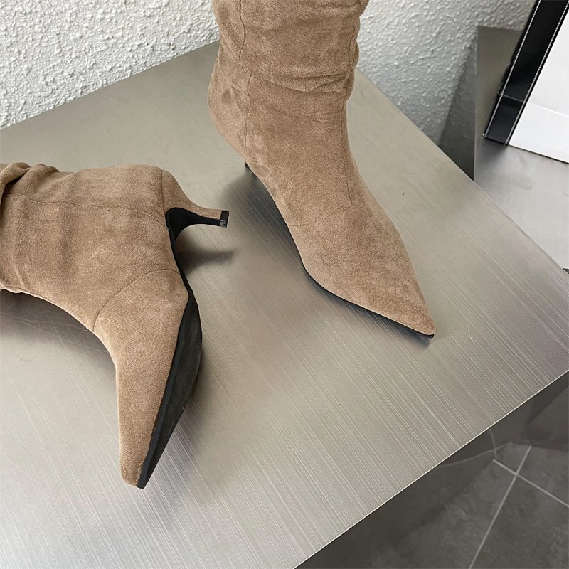 Natural Suede Embroidered Women Boots Leather Handmade Pointed Toe Spike Heel Autumn Winter Boots Cowboy New Western Retro Botas
