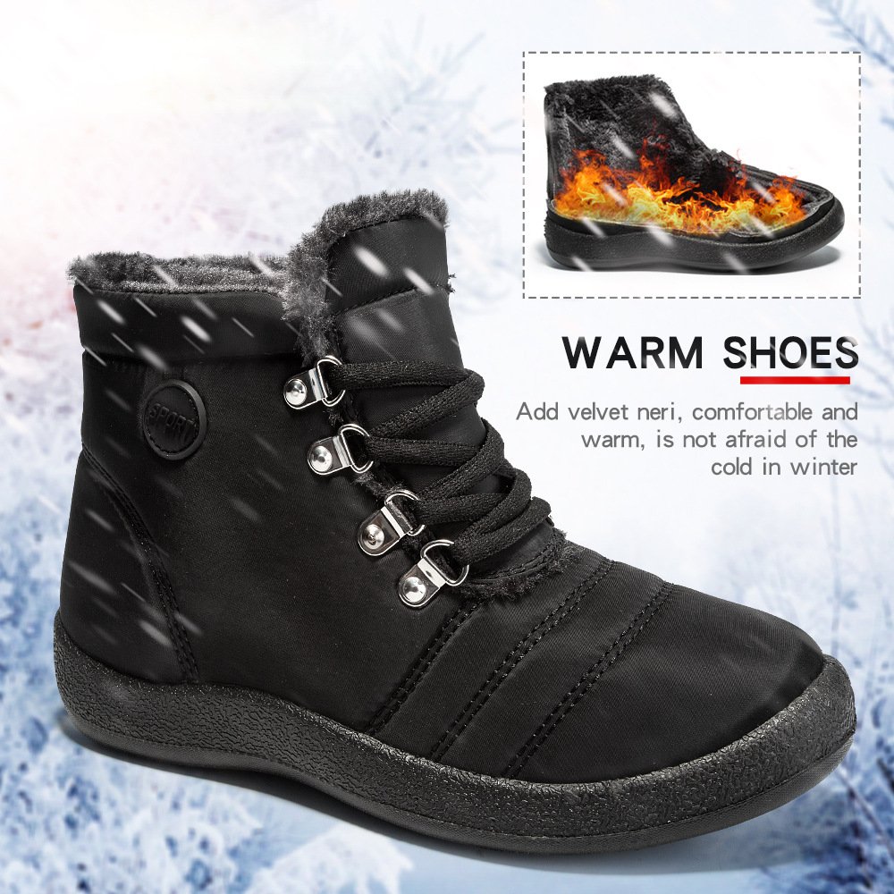 Winter Women Warm Plush Warm Outdoor Lace-up Snow Shoes Waterproof Upper AntI-Slip Large Size Winter Boots For Women
