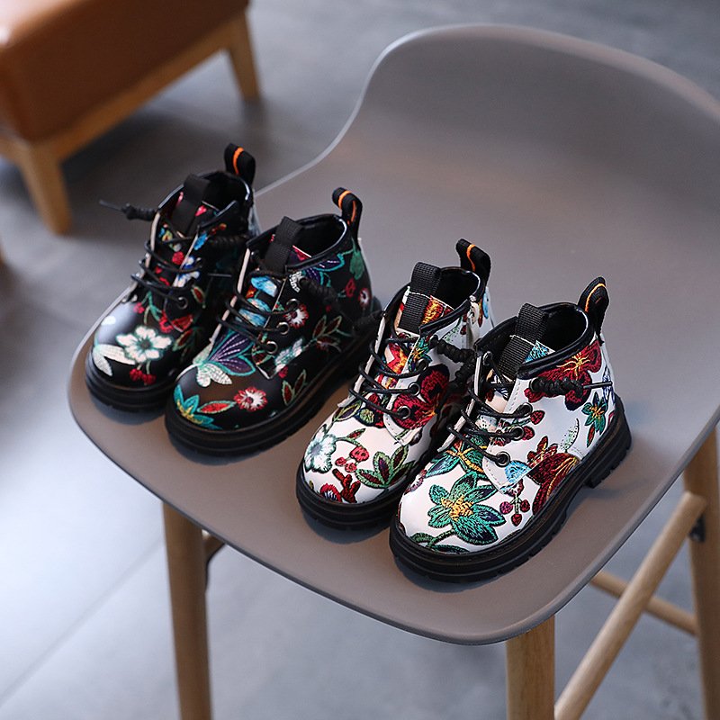 New autumn and winter printed boy and girl short boots leather children's boots