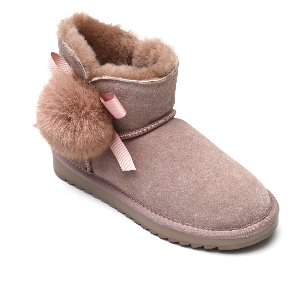 Customized Winter Warm Plush Classic Flat Children Outdoor Anti Slip Ankle suede snow boots kids