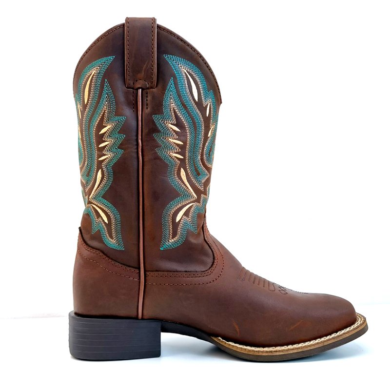 Women's genuine leather rubber sole square toe cowgirl western boots made in China