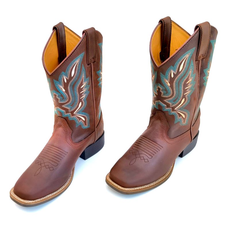 Women's genuine leather rubber sole square toe cowgirl western boots made in China