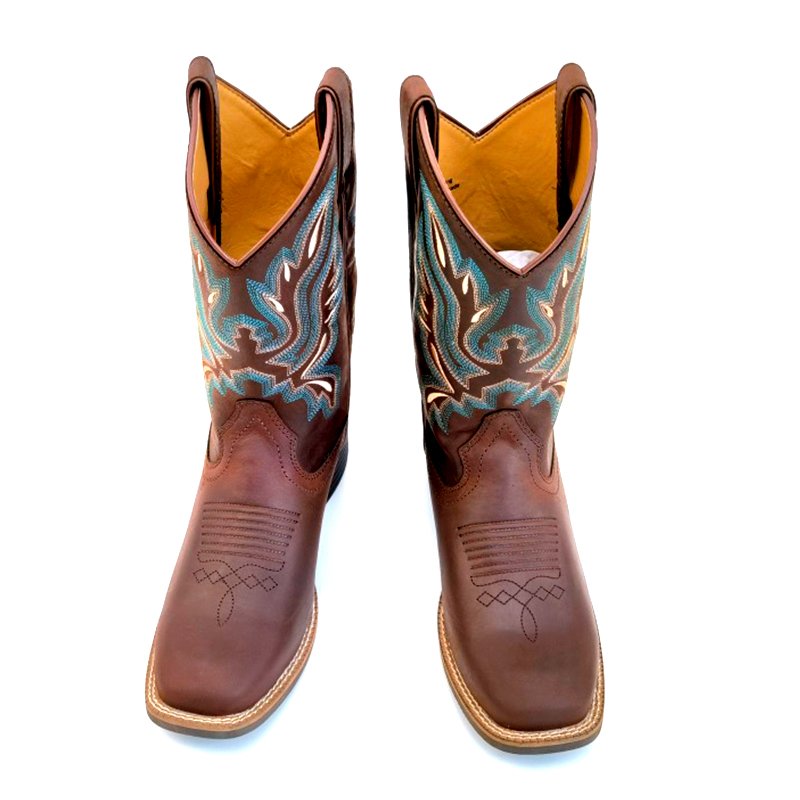 Women's genuine leather rubber sole square toe cowgirl western boots made in China