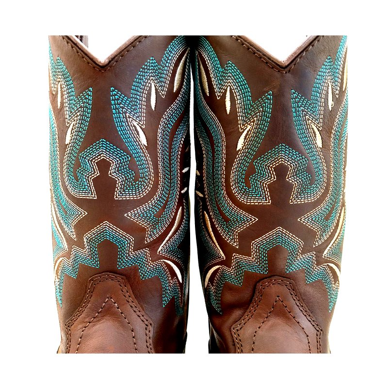Women's genuine leather rubber sole square toe cowgirl western boots made in China