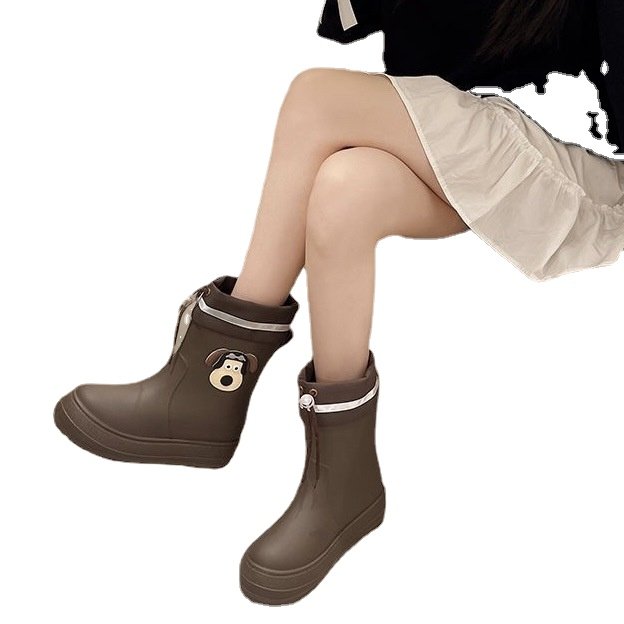 Spring and Autumn cute puppy cartoon rain shoes women's mid-calf rain boots fashionable outdoor waterproof rain boots non-slip s