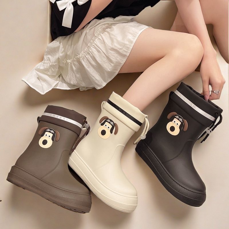 Spring and Autumn cute puppy cartoon rain shoes women's mid-calf rain boots fashionable outdoor waterproof rain boots non-slip s