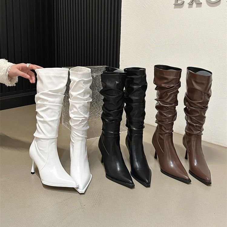 Busy Girl White Patent Leather Zip Stiletto High Heels Shoes Ladies Over The Knee Boots For Women Thigh High Boots