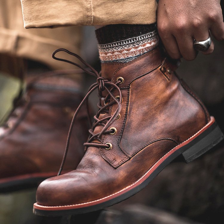 Fashion men's boots casual side zipper lacing comfortable and warm men's boots